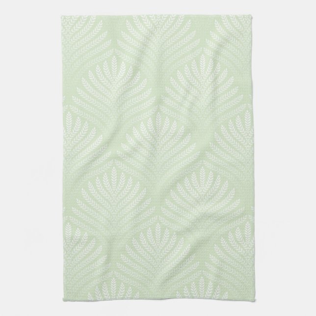 Classic foliage pattern in white and green towel (Vertical)
