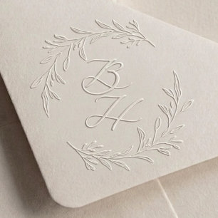 Classic Foliage Wreath Wedding Monogram Embosser