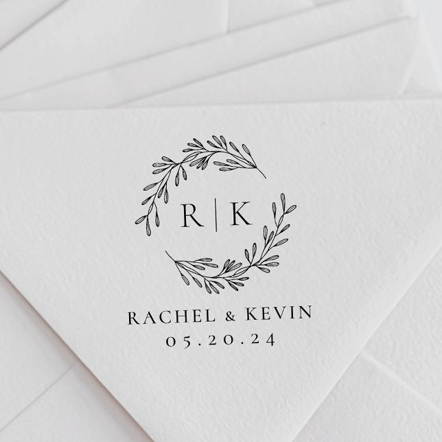 Classic Foliage Wreath Wedding Monogram Name Self-inking Stamp (Creator Uploaded)