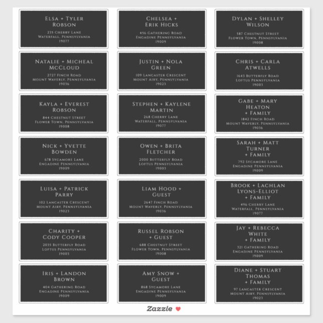 Classic Font | Black Wedding Guest Address Labels (Sheet)