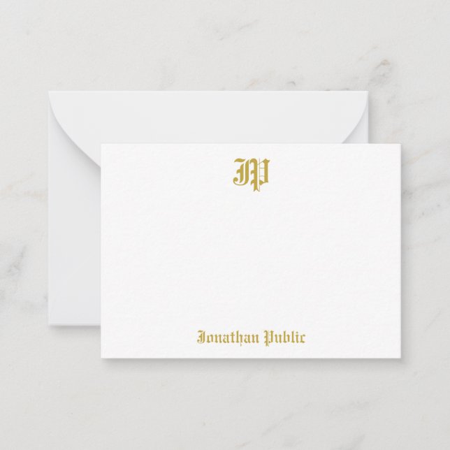 Classic Font Gold Text Calligraphy Monogram Name Note Card (Front)