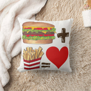 Classic Food Pairing Burger + Fries = Love Heart Throw Pillow