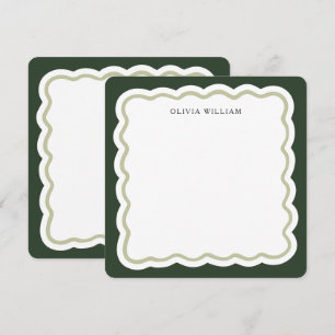 Classic Forest and Sage Green Wavy Scallop Border Note Card