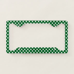 Classic Forest Green and White Polka Dot Pattern License Plate Frame