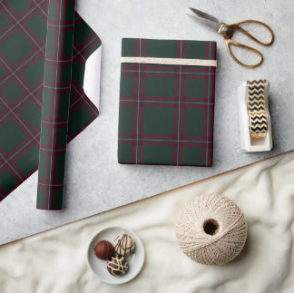 Classic Forest Green Burgundy Tartan Plaid Wrapping Paper