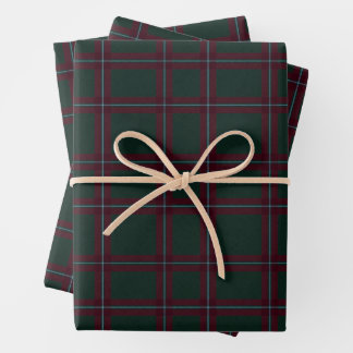 Classic Forest Green Burgundy Tartan Plaid Wrapping Paper Sheets