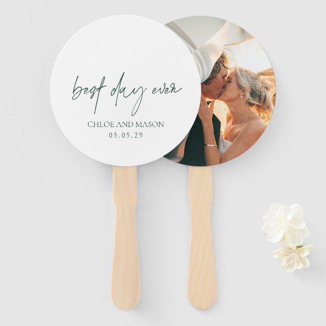 Classic Forest Green Forest Elegant Wedding Hand Fan (Front and Back)