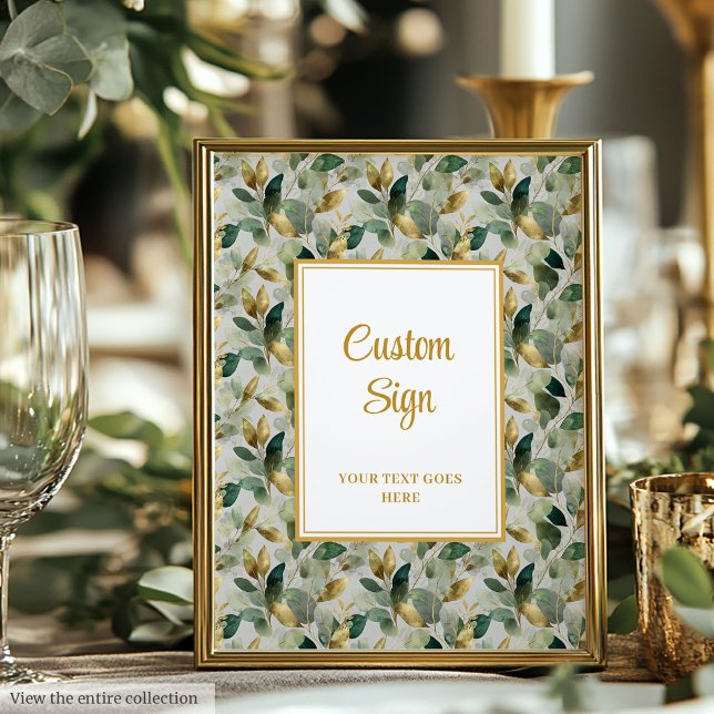 Classic Forest Green Gold Leaves Wedding Custom  Poster (Classic Forest Green Gold Leaves Wedding Custom Poster)