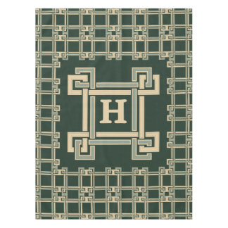 Classic Forest Green Greek Key Monogram Tablecloth