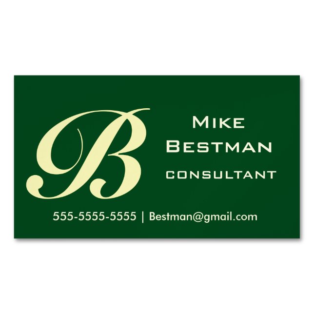 Classic Forest Green Magnetic Business Card (Front)