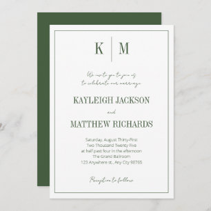 Classic Forest Green Monogram Elegant Wedding Invitation