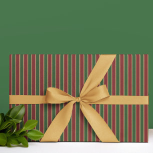 Classic Forest Green Red Gold Striped   Wrapping Paper