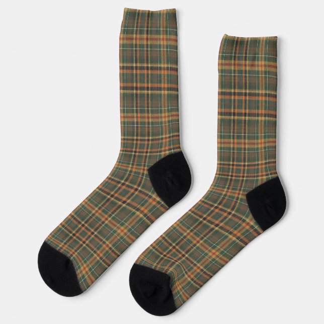 Classic Forest Green Tartan Plaid Pattern Socks (Left)