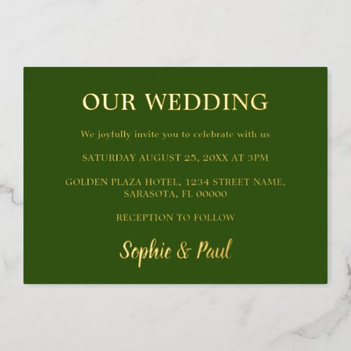 Classic Forest Green Wedding Foil Invitation