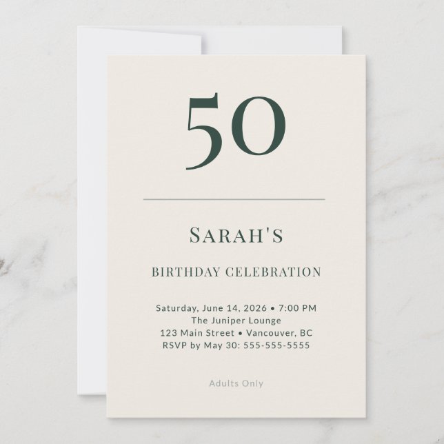Classic Forest & Linen 50th Birthday Celebration Invitation (Front)