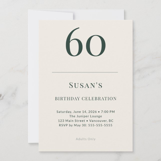Classic Forest & Linen 60th Birthday Celebration Invitation (Front)