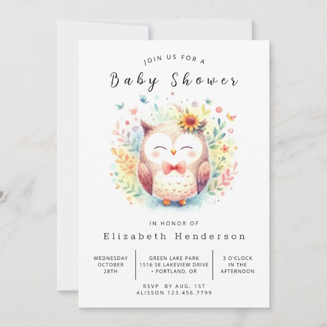 Classic Forest Owl Baby Shower Invitation (Front)