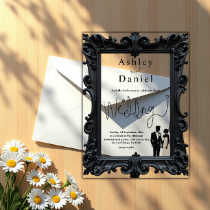 Classic Formal Black And White Delicate Wedding Acrylic Invitations