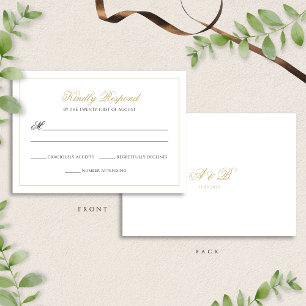 Classic Formal Black & Gold Border Script Wedding RSVP Card