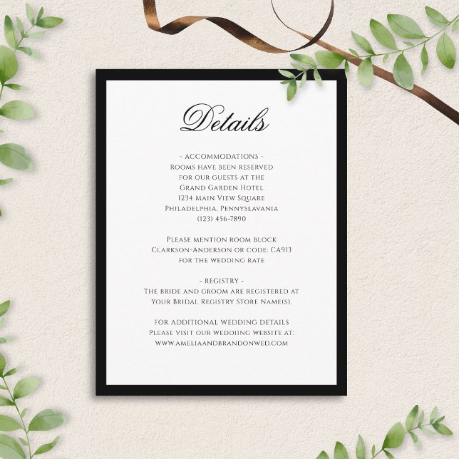 Classic Formal Black-Tie Wedding Details Enclosure Card (Creator Uploaded)