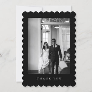 Classic Formal Black Wedding Photo Scalloped Thank You Card