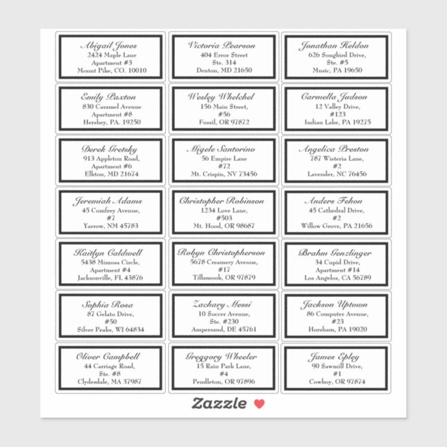 Classic Formal Black Wedding Small Guest Address Sticker (Sheet)