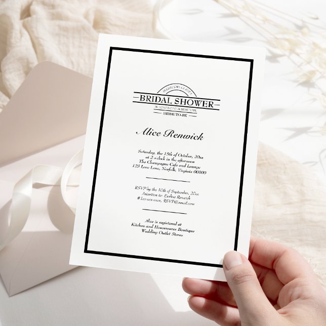 Classic Formal Black White Bridal Shower Invitation (Creator Uploaded)