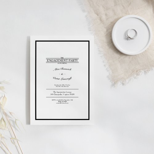 Classic Formal Black White Engagement Party Invitation
