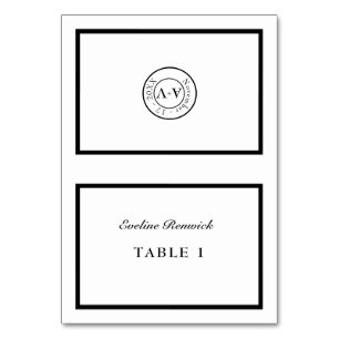 Classic Formal Black White Foldable Place Card