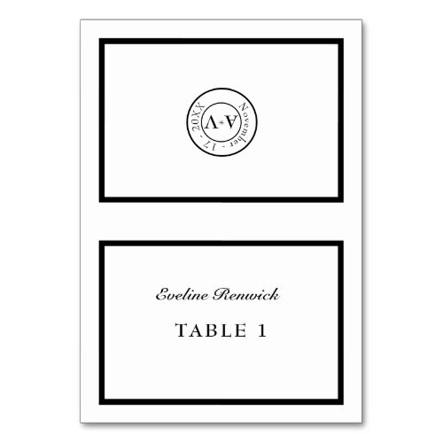 Classic Formal Black White Foldable Place Card