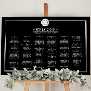Classic Formal Black White Monogram Seating Chart Foam Board