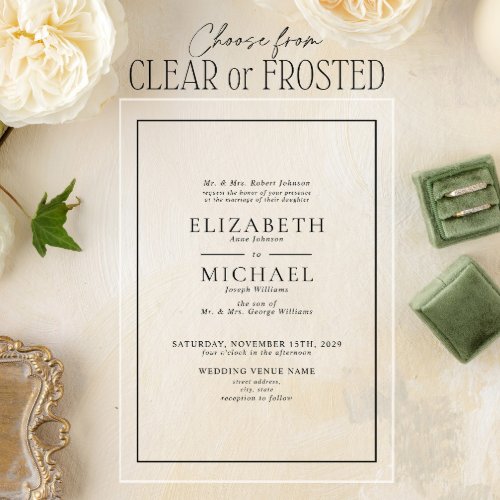 Classic Formal Black  White Simple Wedding Acrylic Invitations