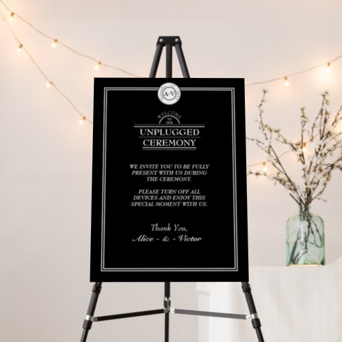 Classic Formal Black White Unplugged Ceremony Sign