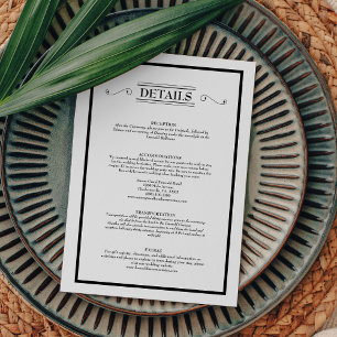 Classic Formal Black White Wedding Details Enclosure Card