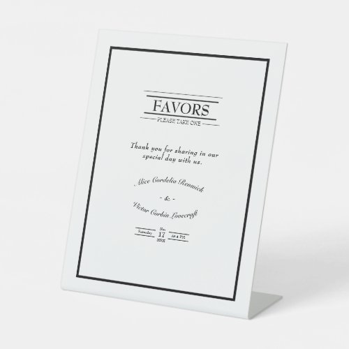 Classic Formal Black White Wedding Favors Sign