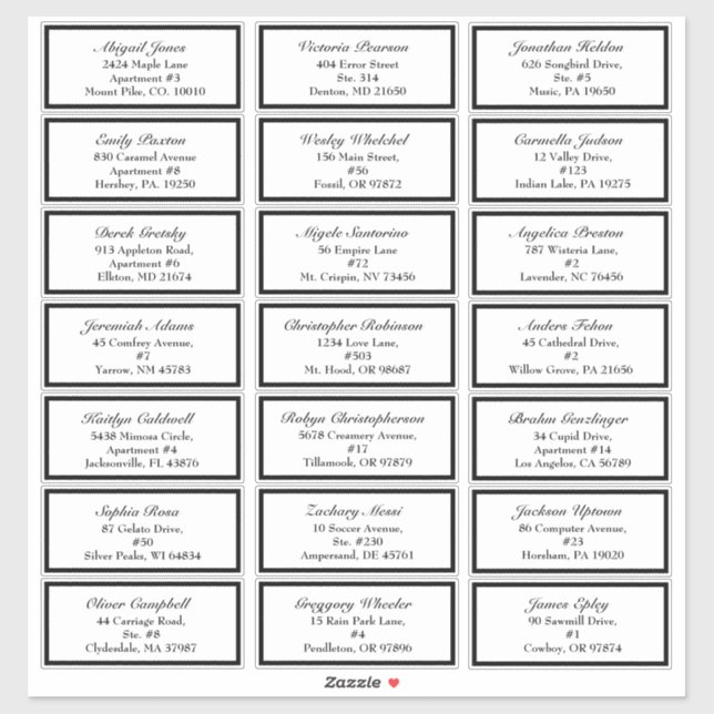 Classic Formal Black White Wedding Guest Address Sticker (Sheet)