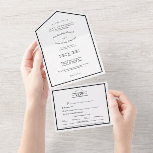 Classic Formal Black White Wedding Menu Choice All In One Invitation