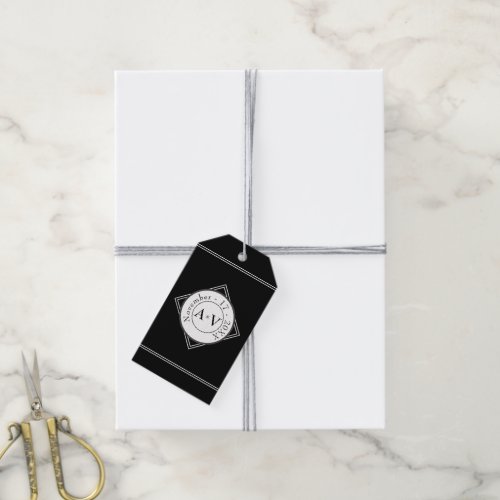 Classic Formal Black White Wedding Monogram Gift Tags