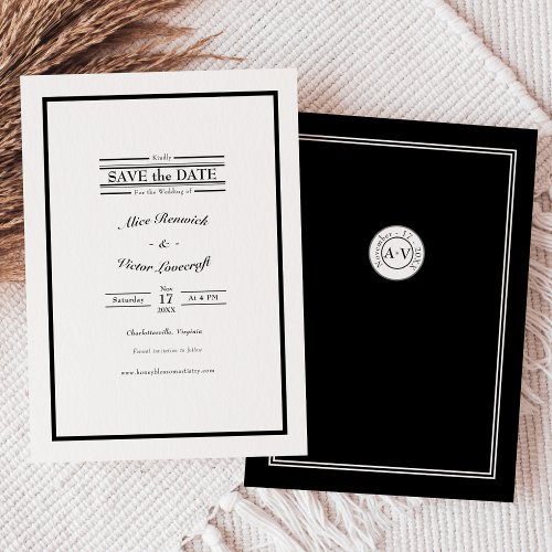 Classic Formal Black White Wedding Monogram Save The Date