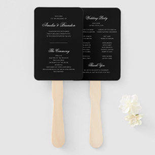 Classic Formal Black & White Wedding Program Hand Fan