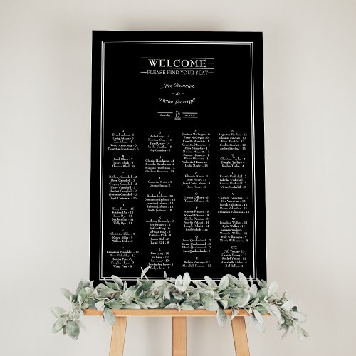 Classic Formal Black White Wedding Seating Chart Foam Board