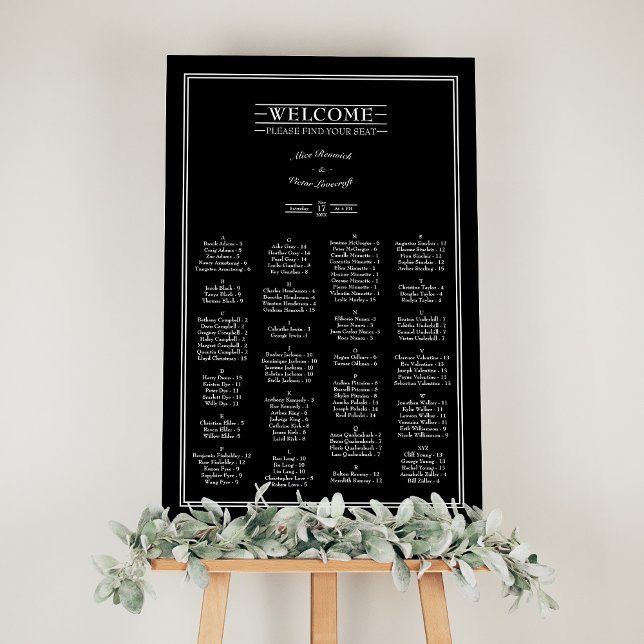 Classic Formal Black White Wedding Seating Chart Foam Board (Creator Uploaded)