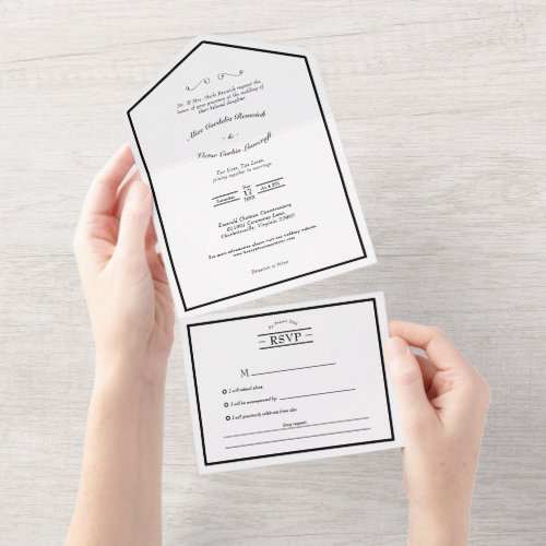 Classic Formal Black White Wedding Song Request  All In One Invitation