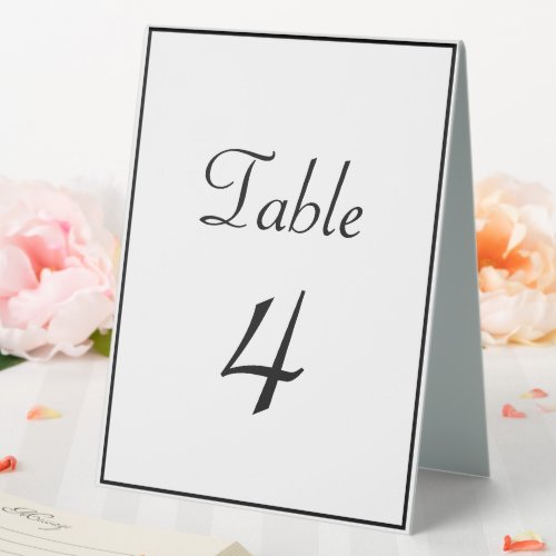 Classic Formal Black  White Wedding Table Number Table Tent Sign