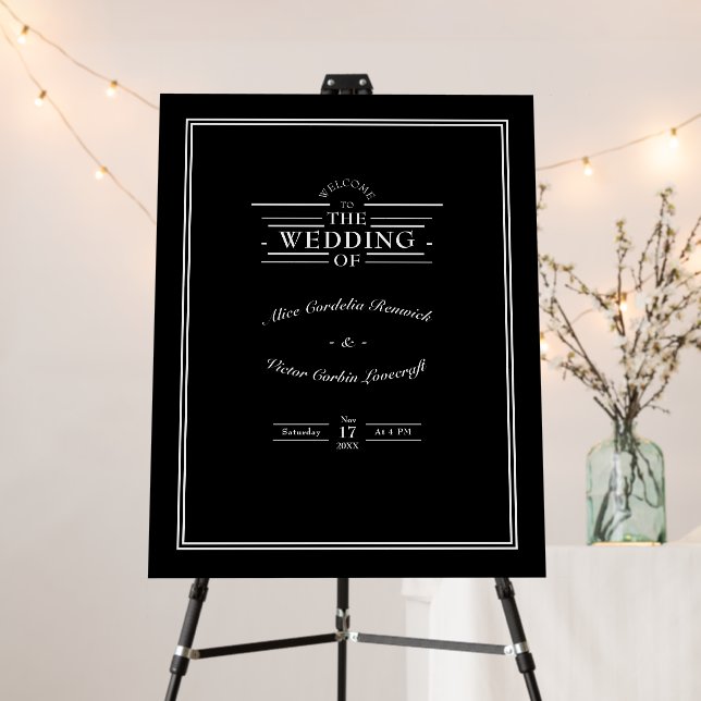 Classic Formal Black White Wedding Welcome Sign (In Situ (Stand))
