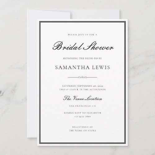 Classic Formal Border Minimalist Bridal Shower Invitation