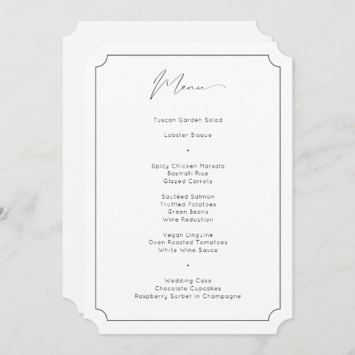 Classic Formal Calligraphy Black White Wedding Menu