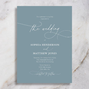 Classic Formal Calligraphy Dusty Blue Wedding Invitation