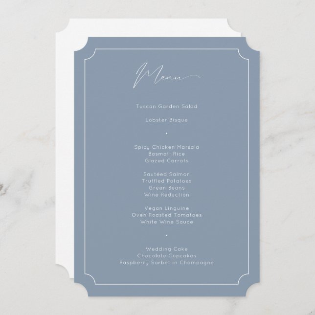 Classic Formal Calligraphy Dusty Blue Wedding  Menu (Front/Back)