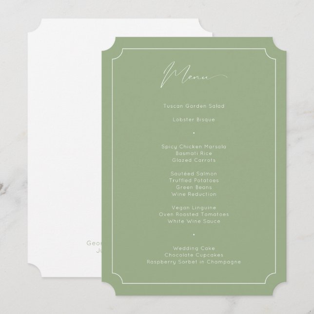Classic Formal Calligraphy Sage Green Wedding Menu (Front/Back)
